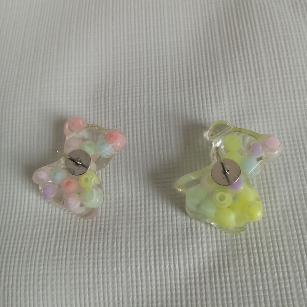 Set of Two Colorful Transparent Resin Gummy Bear Shaped Post Back Stud Earrings - Picture 6 of 9